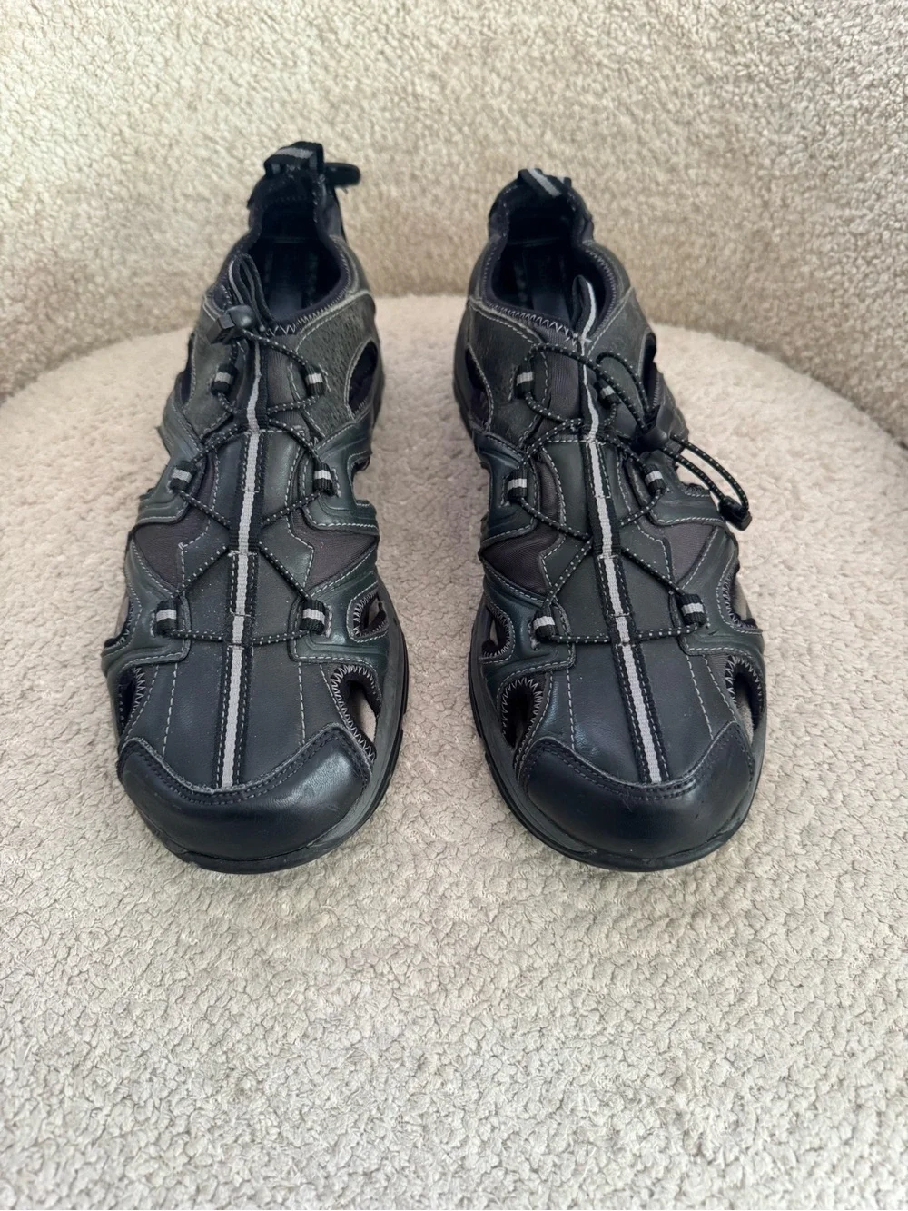 Rockport XCS Men’s Fisherman Sandals Black Leather Slip Resistant Size 12